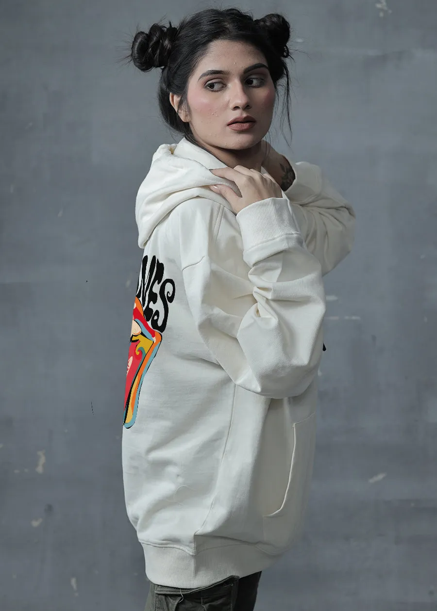 The Stones Printed Off White Oversized Hoodie Womens | Pronk