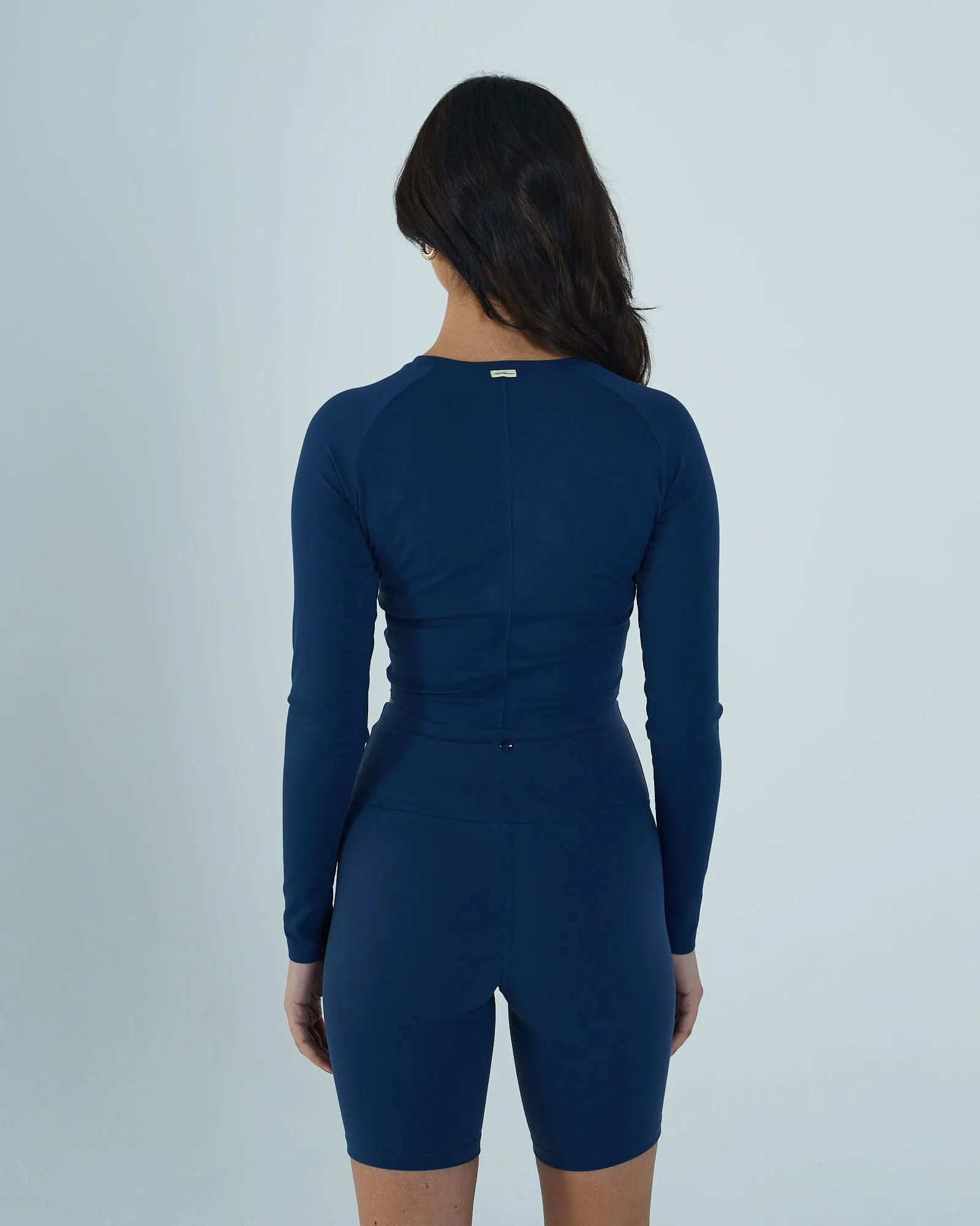 Una Crop Long Sleeve Top Peacock Navy