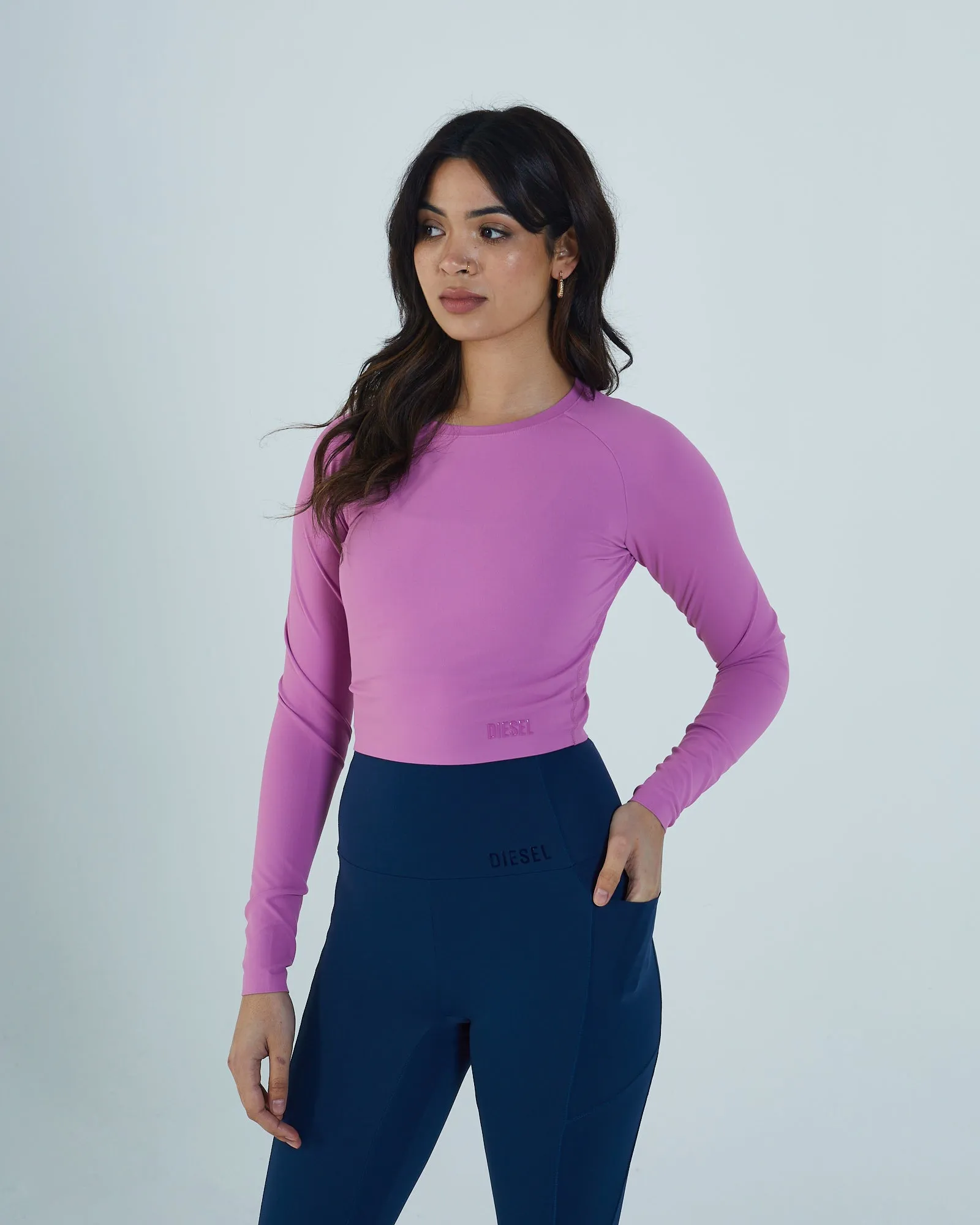 Una Crop Long Sleeve Top Purple Orchid