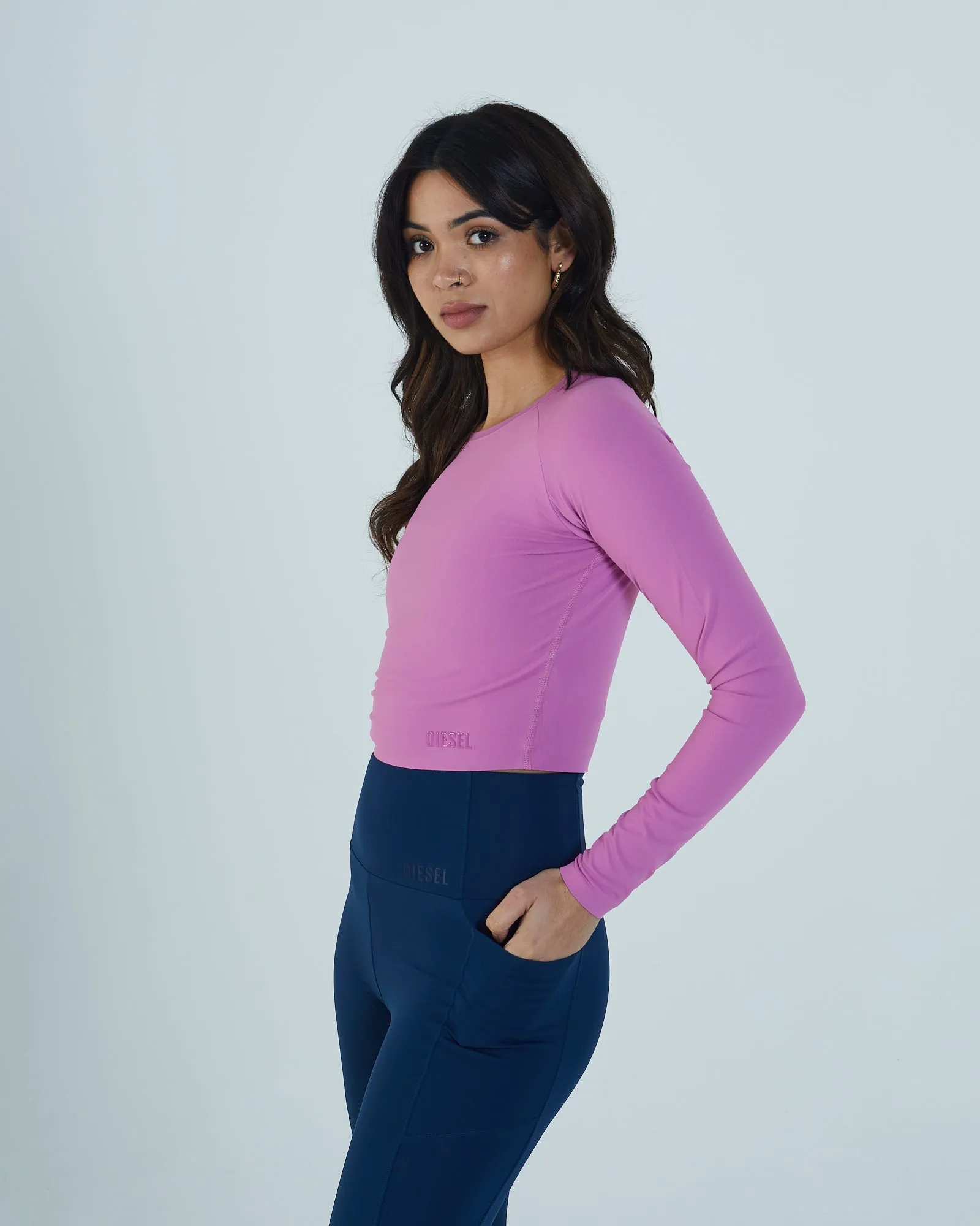 Una Crop Long Sleeve Top Purple Orchid