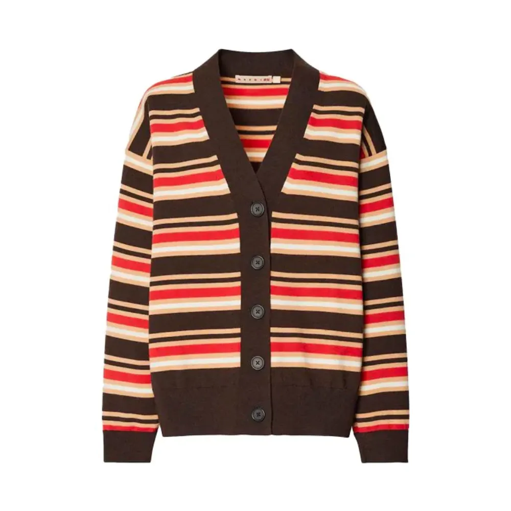 Uniqlo Marni Merino Blend Striped Oversized Cardigan Dark Brown Orange