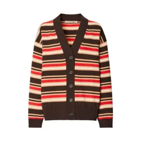 Uniqlo Marni Merino Blend Striped Oversized Cardigan Dark Brown Orange