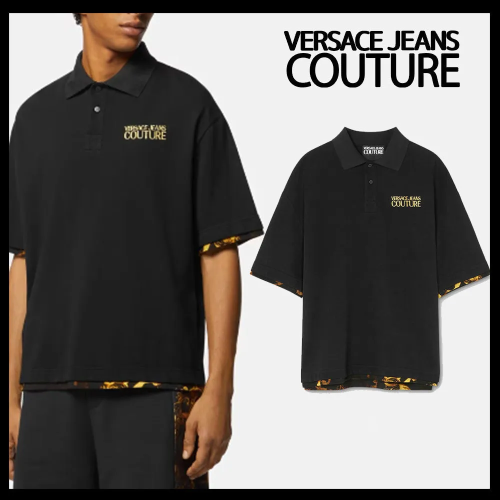 VERSACE JEANS  |Unisex Street Style Bi-color Plain Cotton Short Sleeves