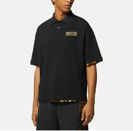 VERSACE JEANS  |Unisex Street Style Bi-color Plain Cotton Short Sleeves