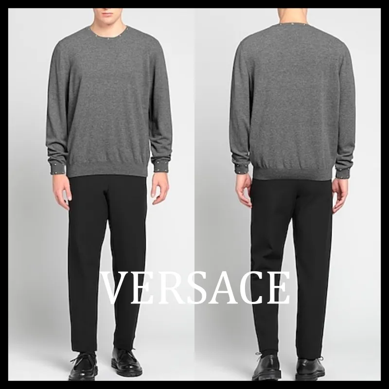 VERSACE  |Pullovers Unisex Wool Cashmere Street Style U-Neck