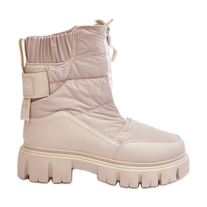 Vinceza Women's Light Beige Hixe Snow Boots With Zipper Insulated With Fur