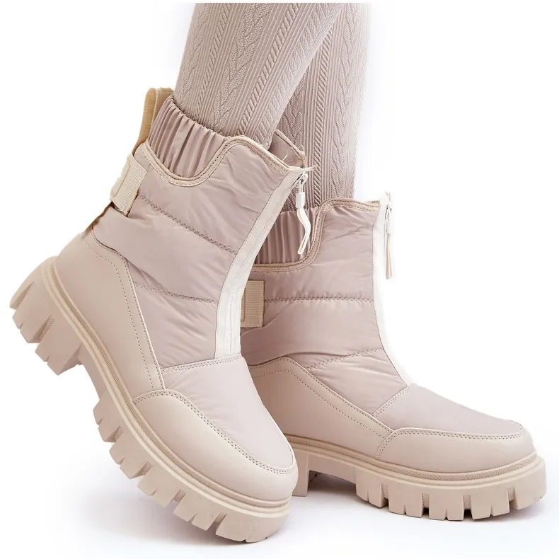 Vinceza Women's Light Beige Hixe Snow Boots With Zipper Insulated With Fur