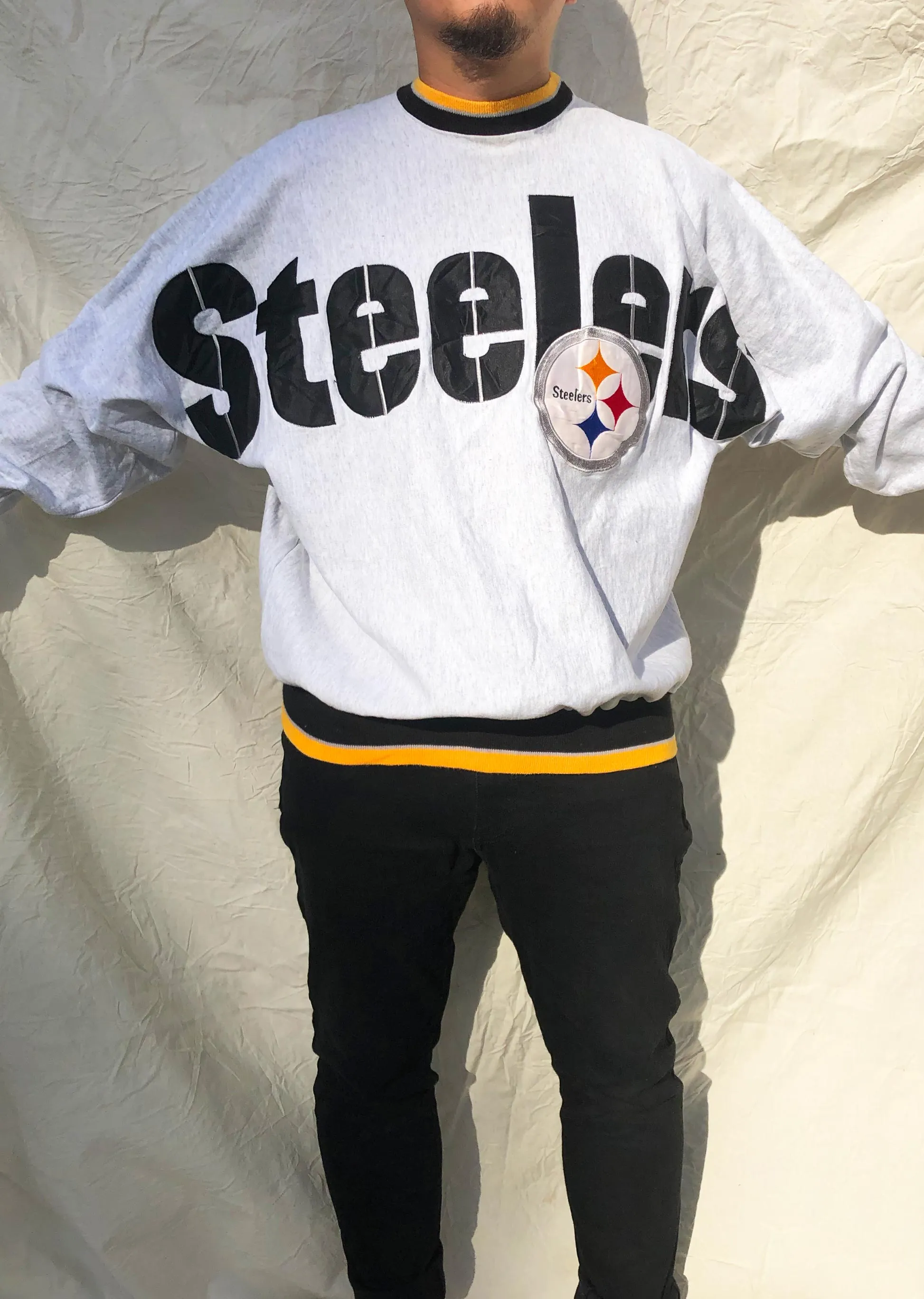 Vintage 90's Legends Athletic NFL Pittsburgh Steelers Sweater Grey (L)