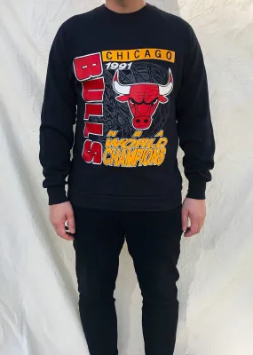 Vintage '91 NBA Chicago Bulls World Champions Sweater Black (L)