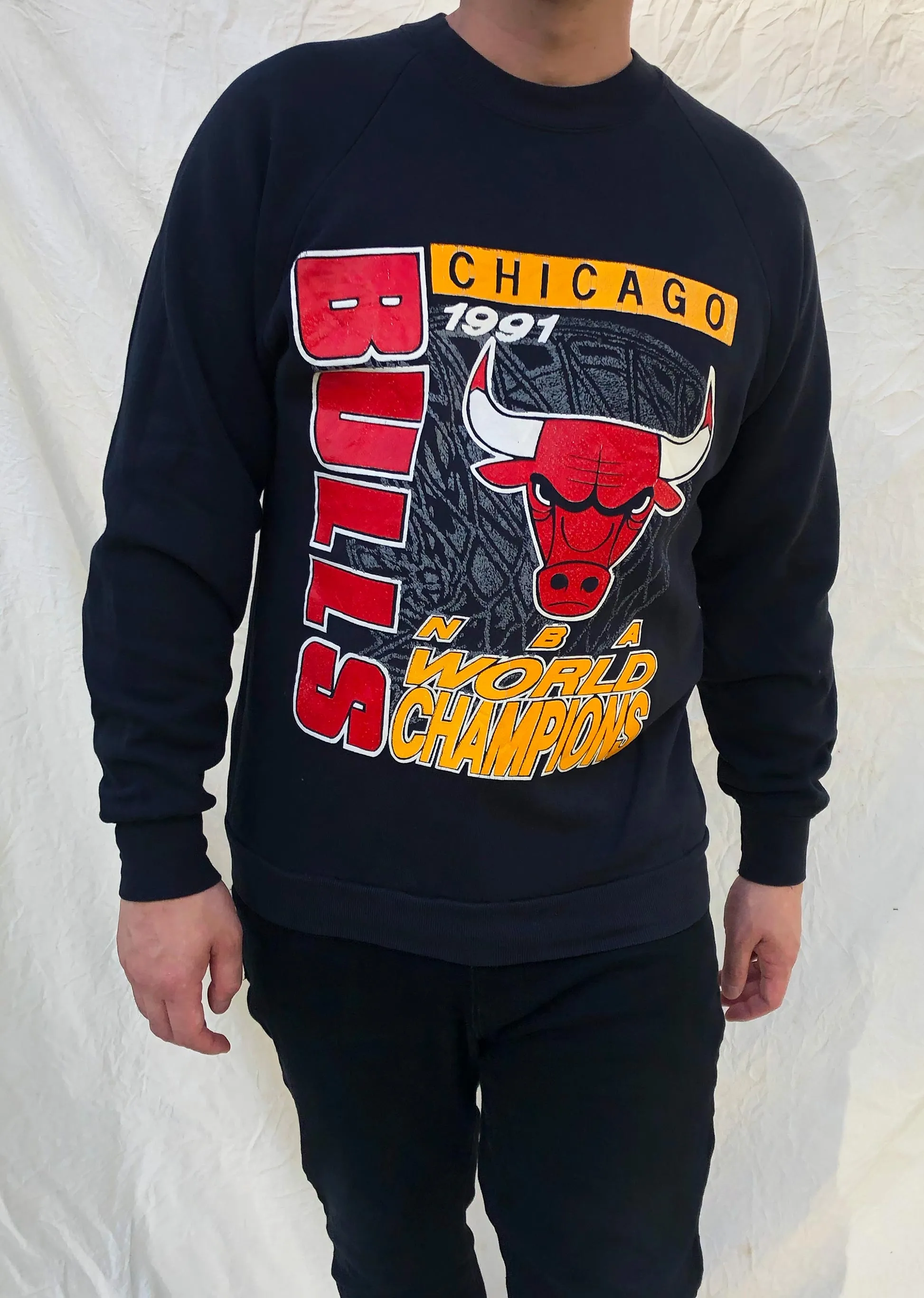 Vintage '91 NBA Chicago Bulls World Champions Sweater Black (L)