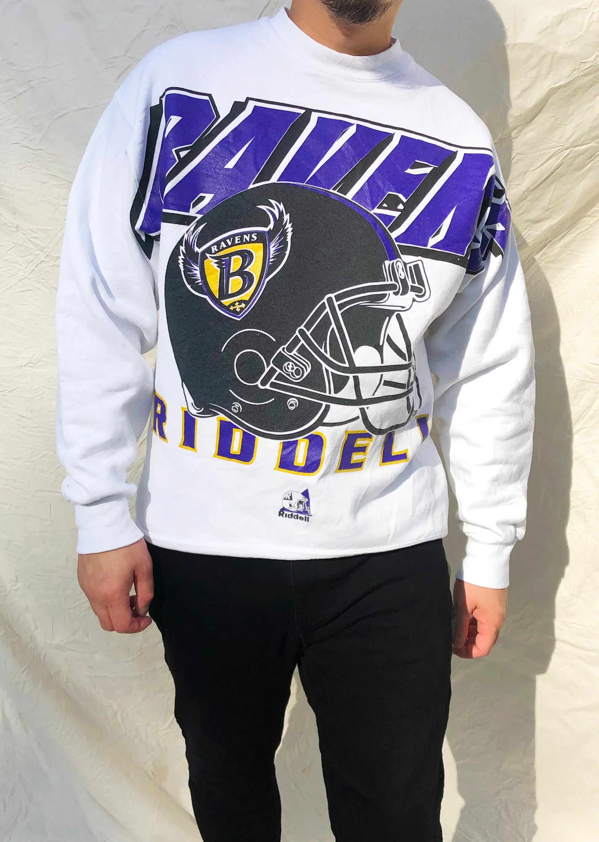 Vintage '97 Riddell NFL Baltimore Ravens Sweater White (L)