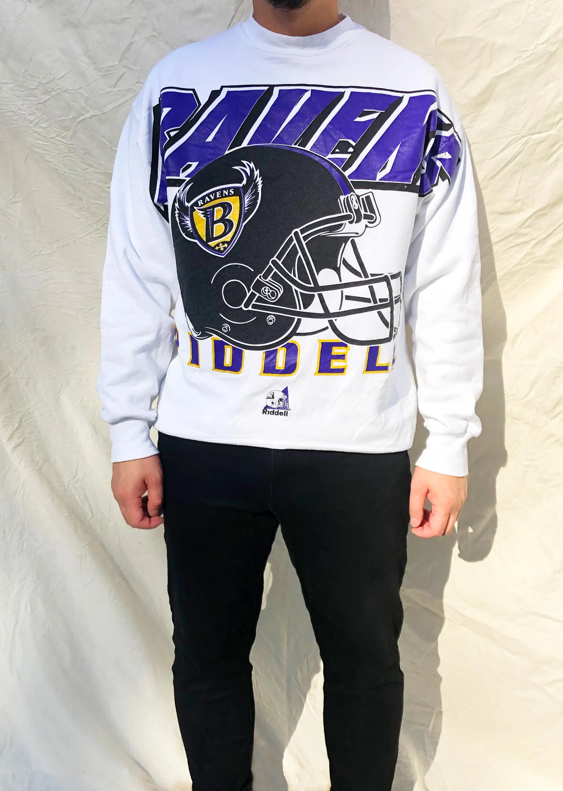 Vintage '97 Riddell NFL Baltimore Ravens Sweater White (L)