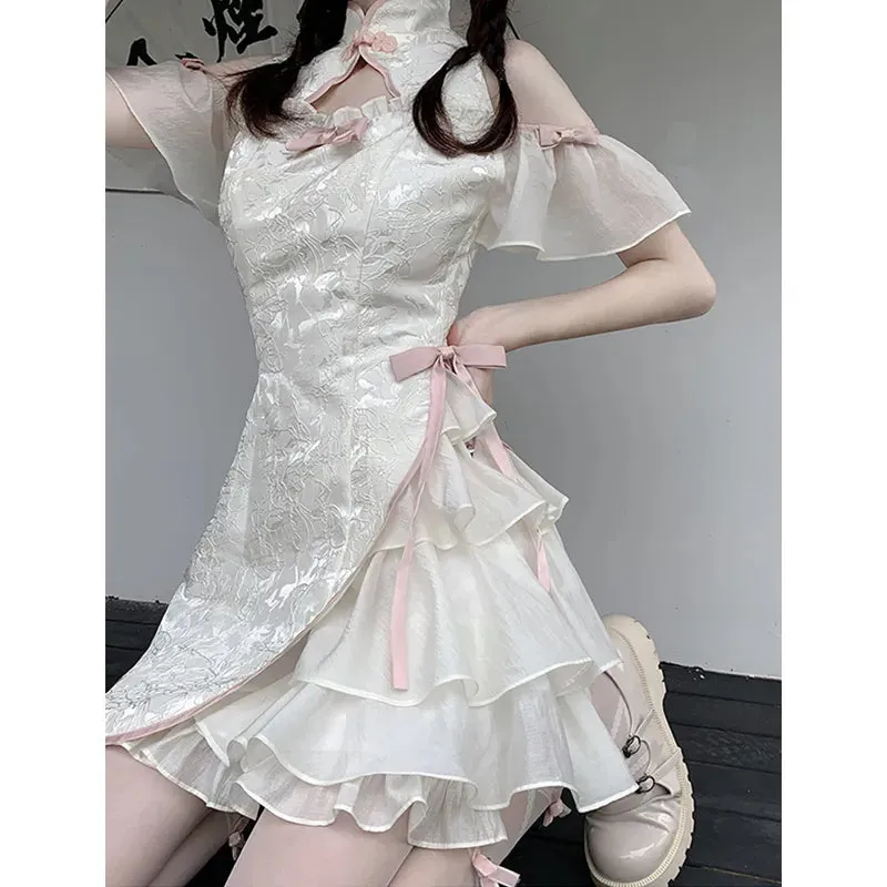 Vintage Chinese Style Cheongsam High Split Mini Dress