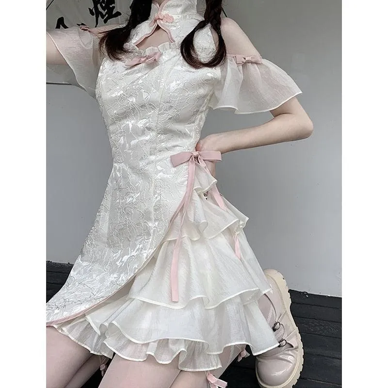 Vintage Chinese Style Cheongsam High Split Mini Dress