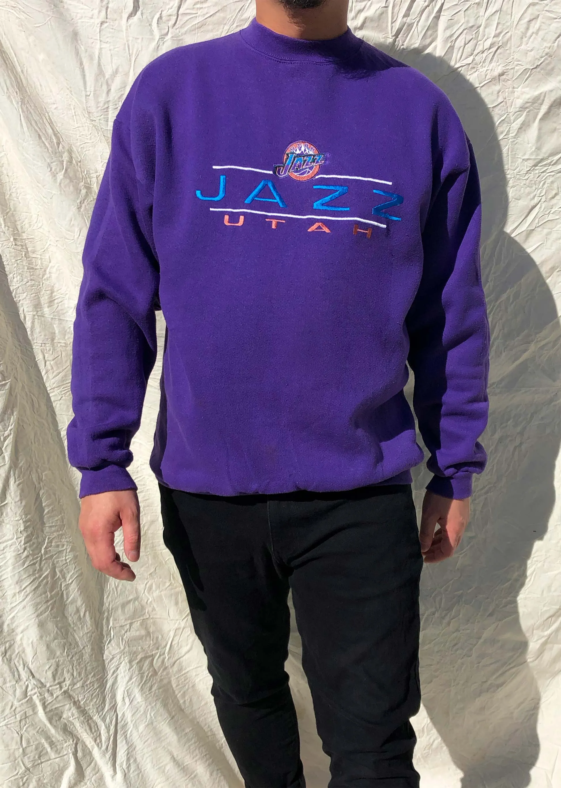 Vintage Logo 7 90's NBA Utah Jazz Embroidered Sweater Purple (L)