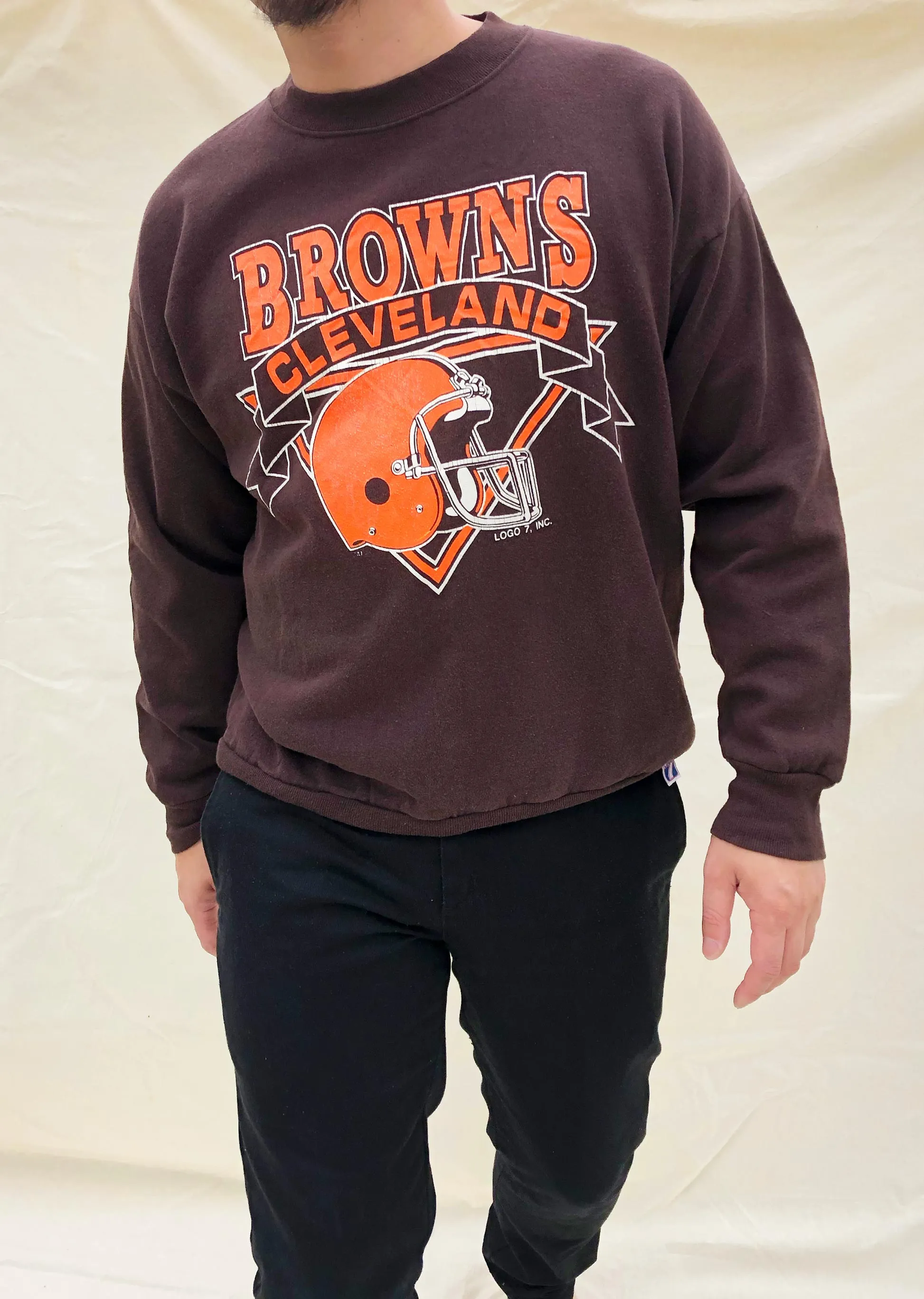 Vintage NFL Cleveland Browns Logo 7 Sweater Brown (L)