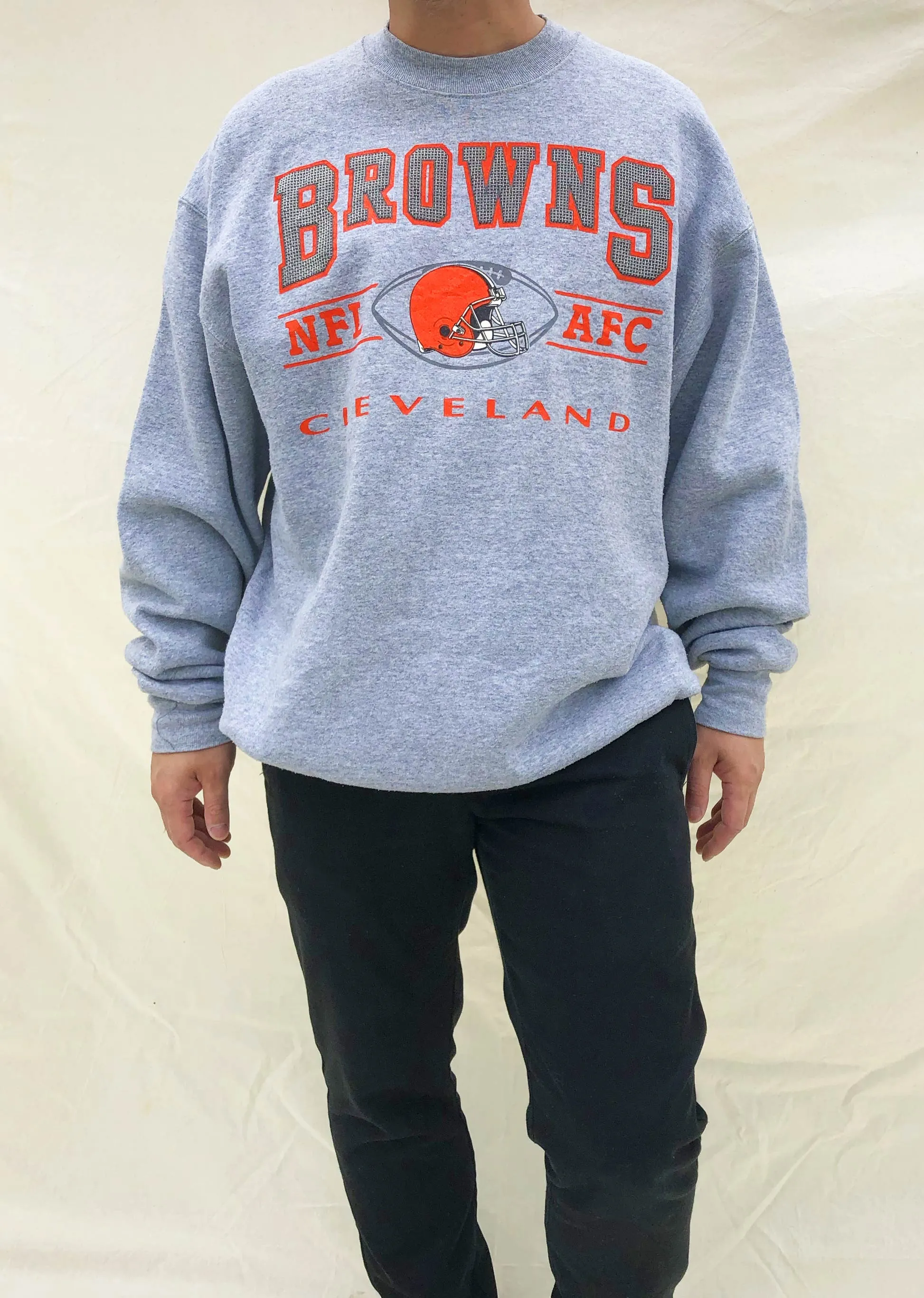 Vintage NFL Cleveland Browns Pro Player Sweater Grey/Orange (XL)