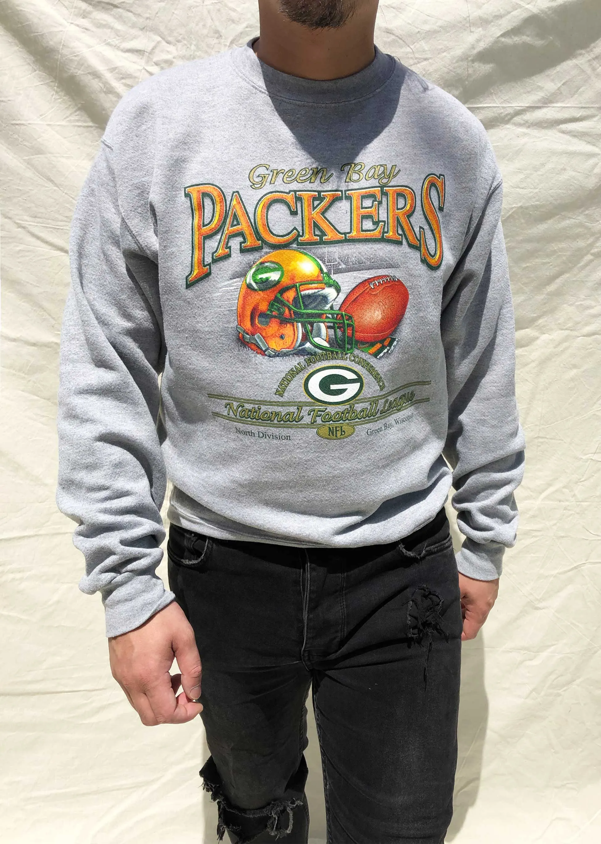 Vintage NFL Green Bay Packers Spellout Image Sweater Grey (XL)