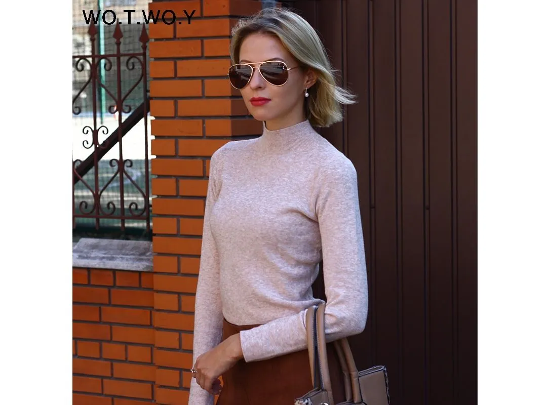 Winter Solid Cashmere Sweater Women Knitted Long Sleeve Turtleneck Sweaters Women Slim Fit Basic Pullovers |Pullovers|