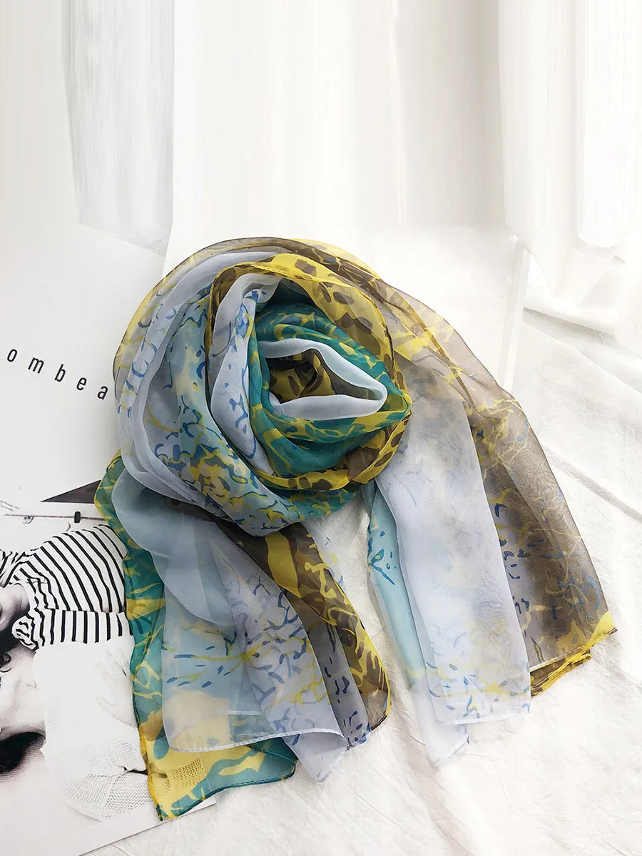 Women Colorblock Print Travel Shawl Scarf SC1037