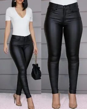 Women Slim High Waist Trousers Push Up Solid Color Pants Casual