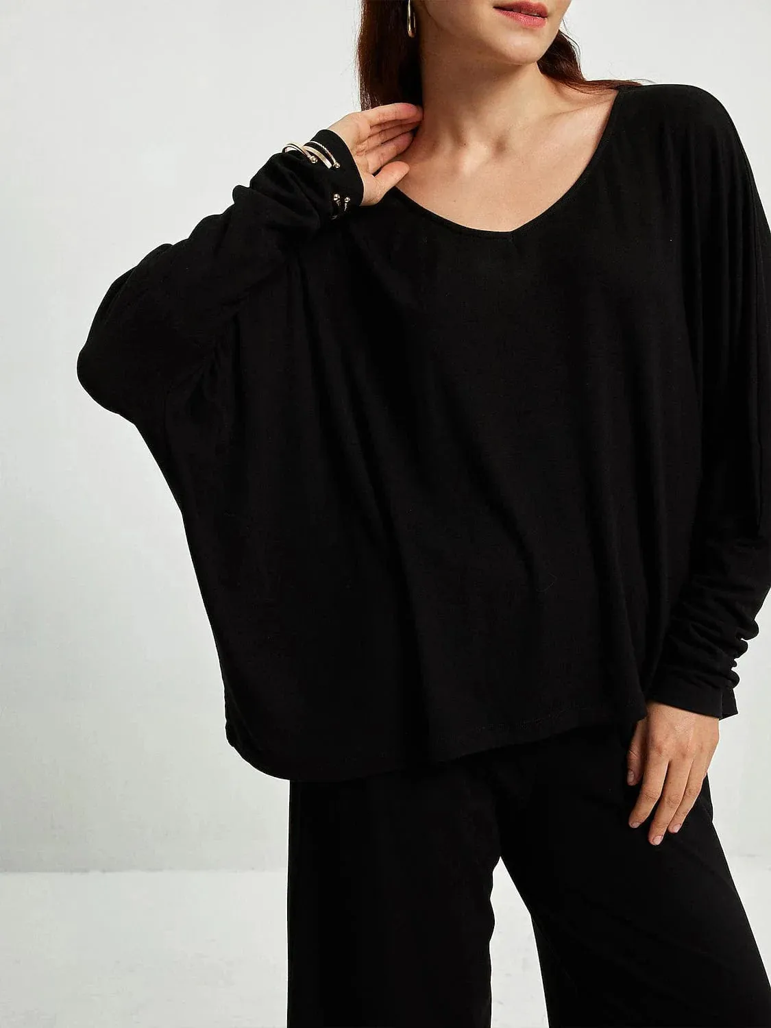 Women's Black Long Sleeve Loose Fit Trousers