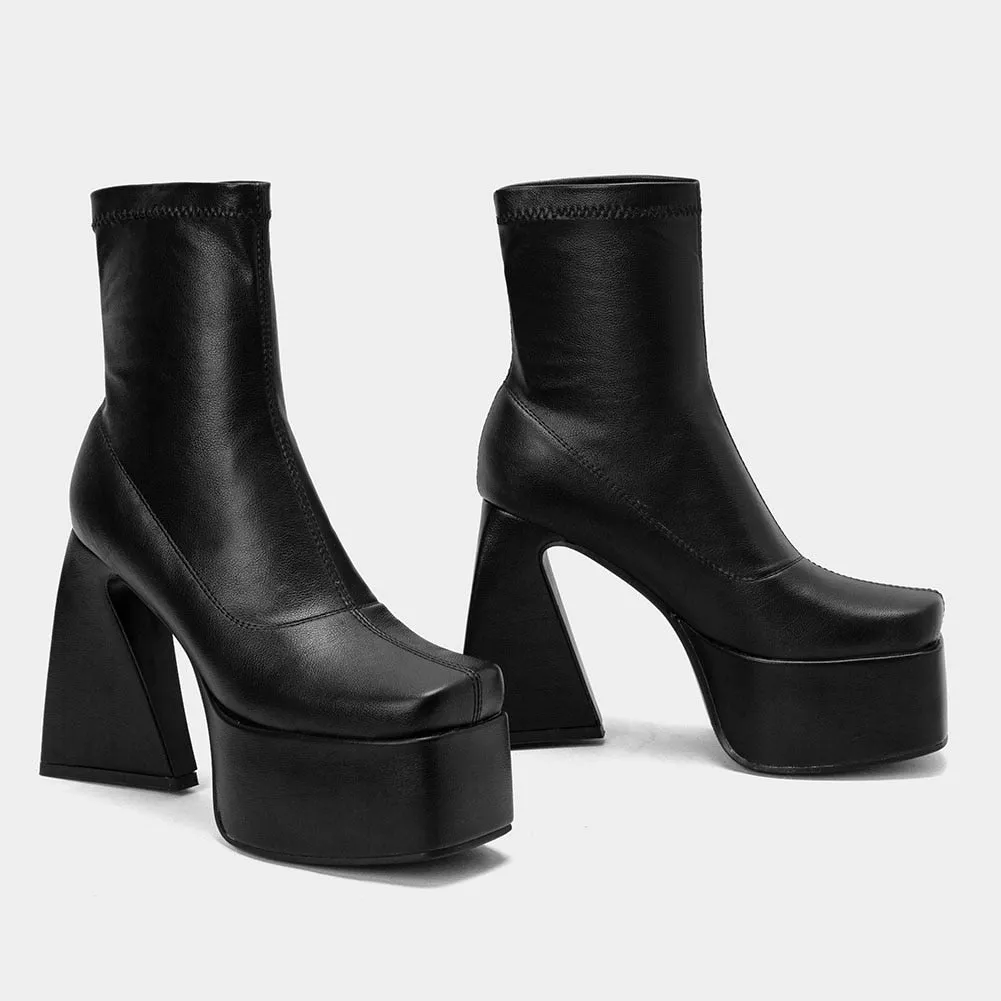 Women's Handmade Elegant Square Toe Mid-Calf High Heels Boots