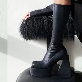 Women's Handmade Elegant Square Toe Mid-Calf High Heels Boots