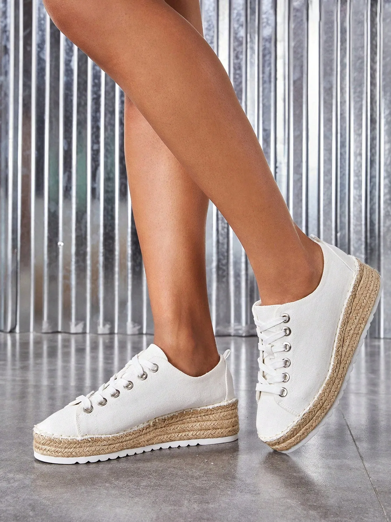 Women's Round Toe Lace-up Wedge Heel Espadrilles With Thick Soles For Holiday Or Leisure