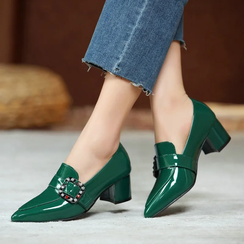 Women's Solid String Bead Pointed Toe Slip On Square Heels Party Shoes