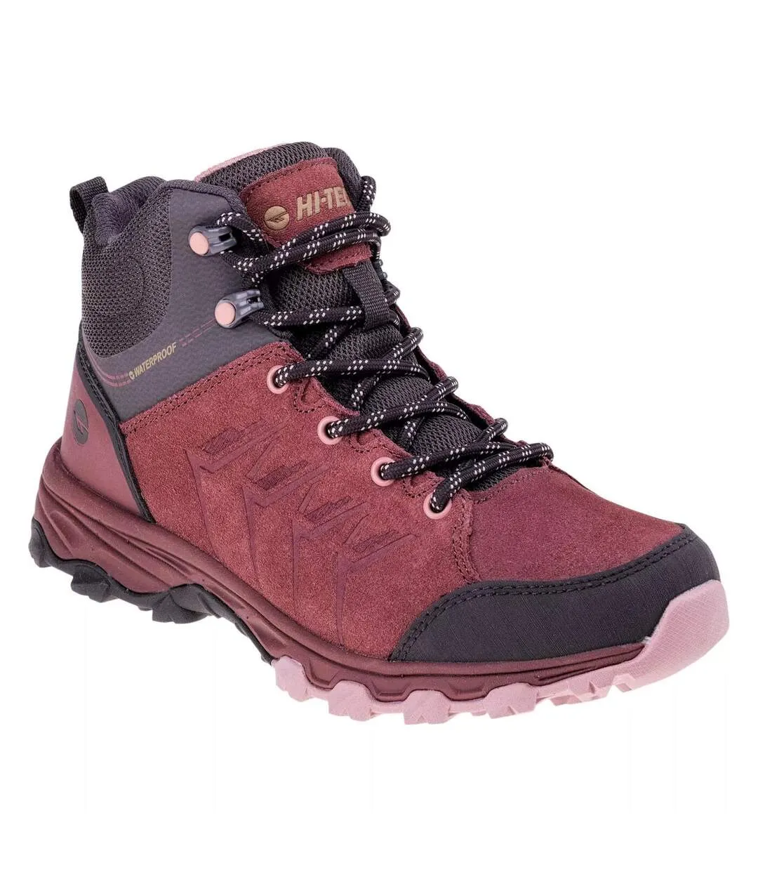 Womens/ladies helone waterproof mid cut shoes dark rose/dark grey Hi-Tec