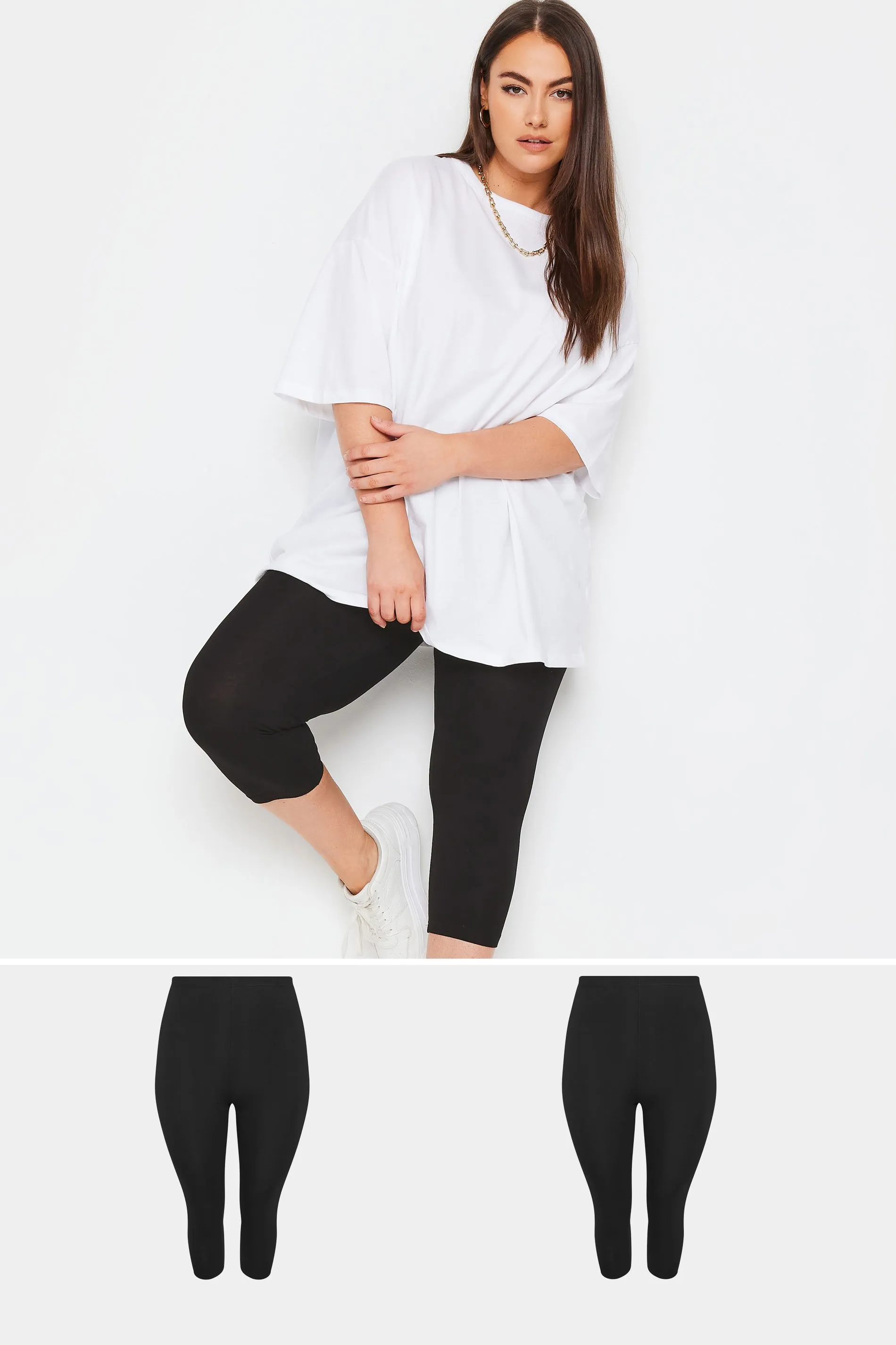 YOURS 2 PACK Curve Black Stretch Cropped Leggings