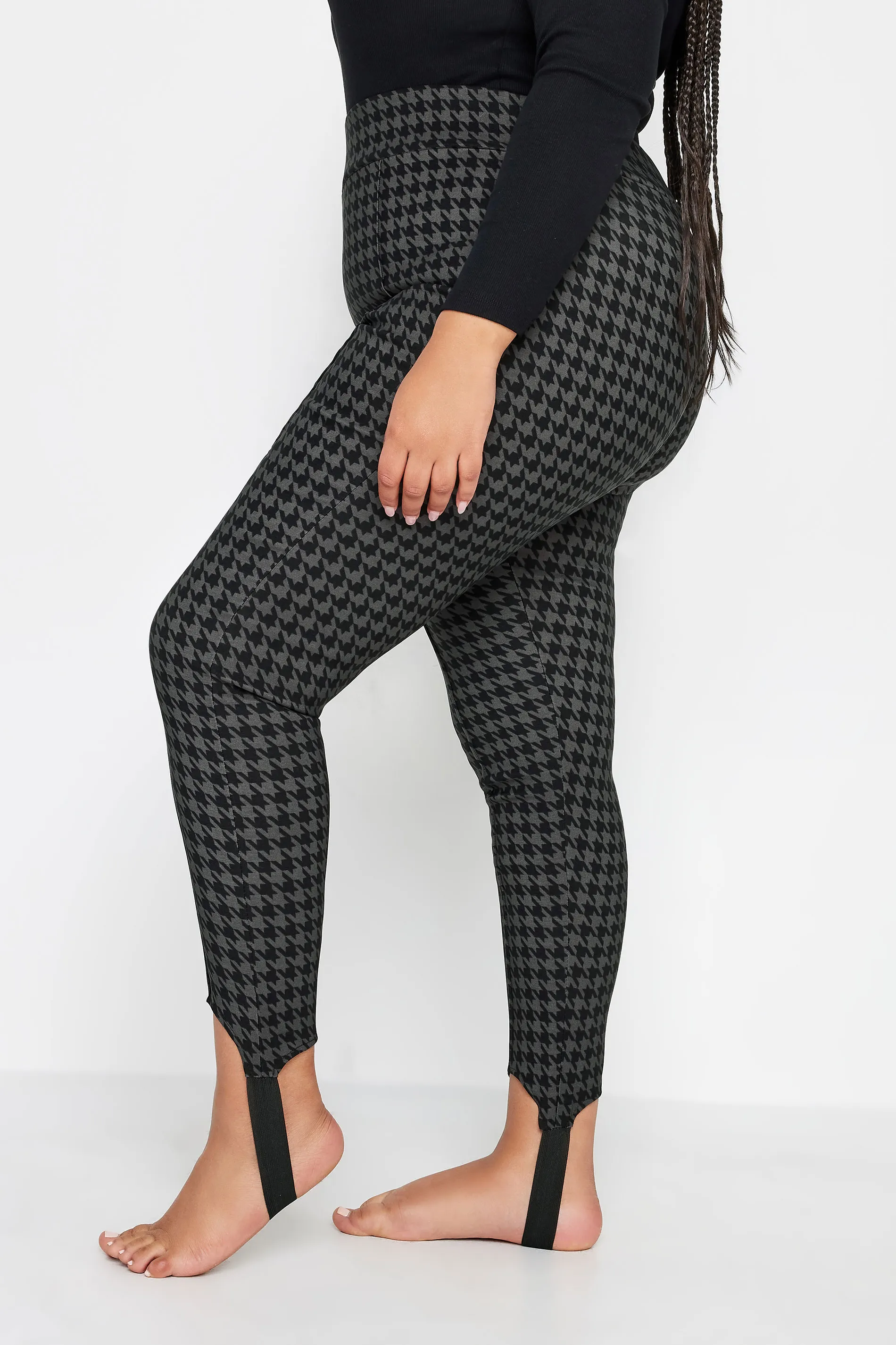 YOURS Curve Black Dogtooth Check Bengaline Stirrup Leggings