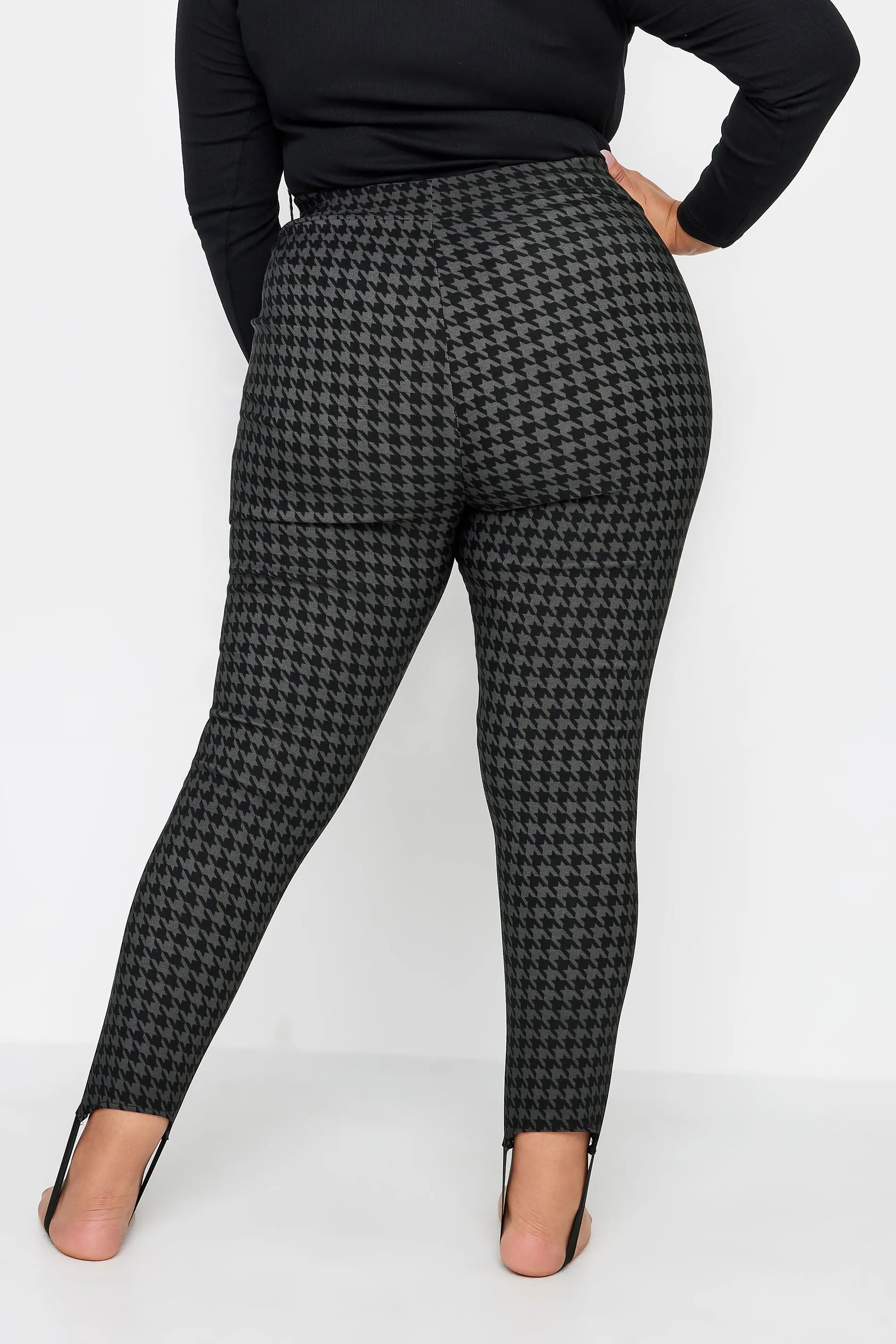 YOURS Curve Black Dogtooth Check Bengaline Stirrup Leggings