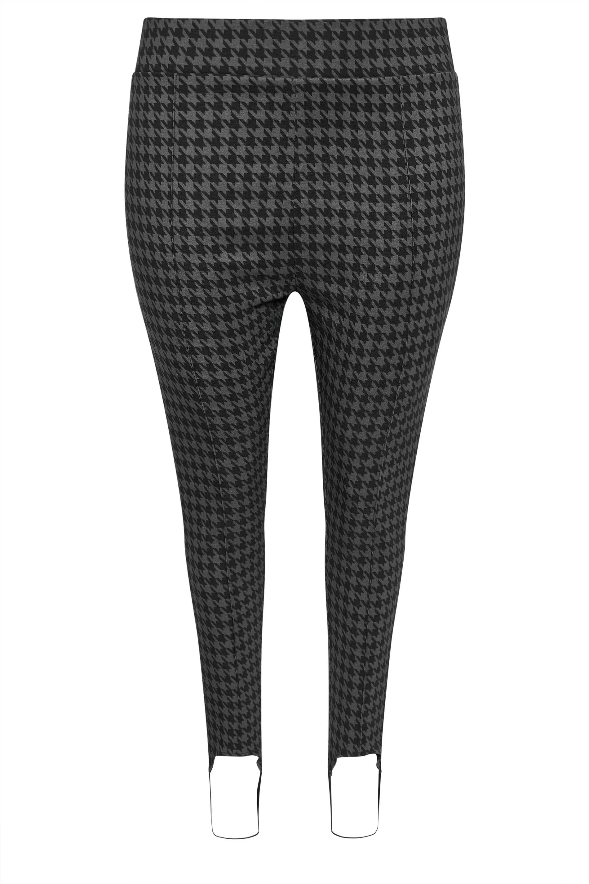 YOURS Curve Black Dogtooth Check Bengaline Stirrup Leggings