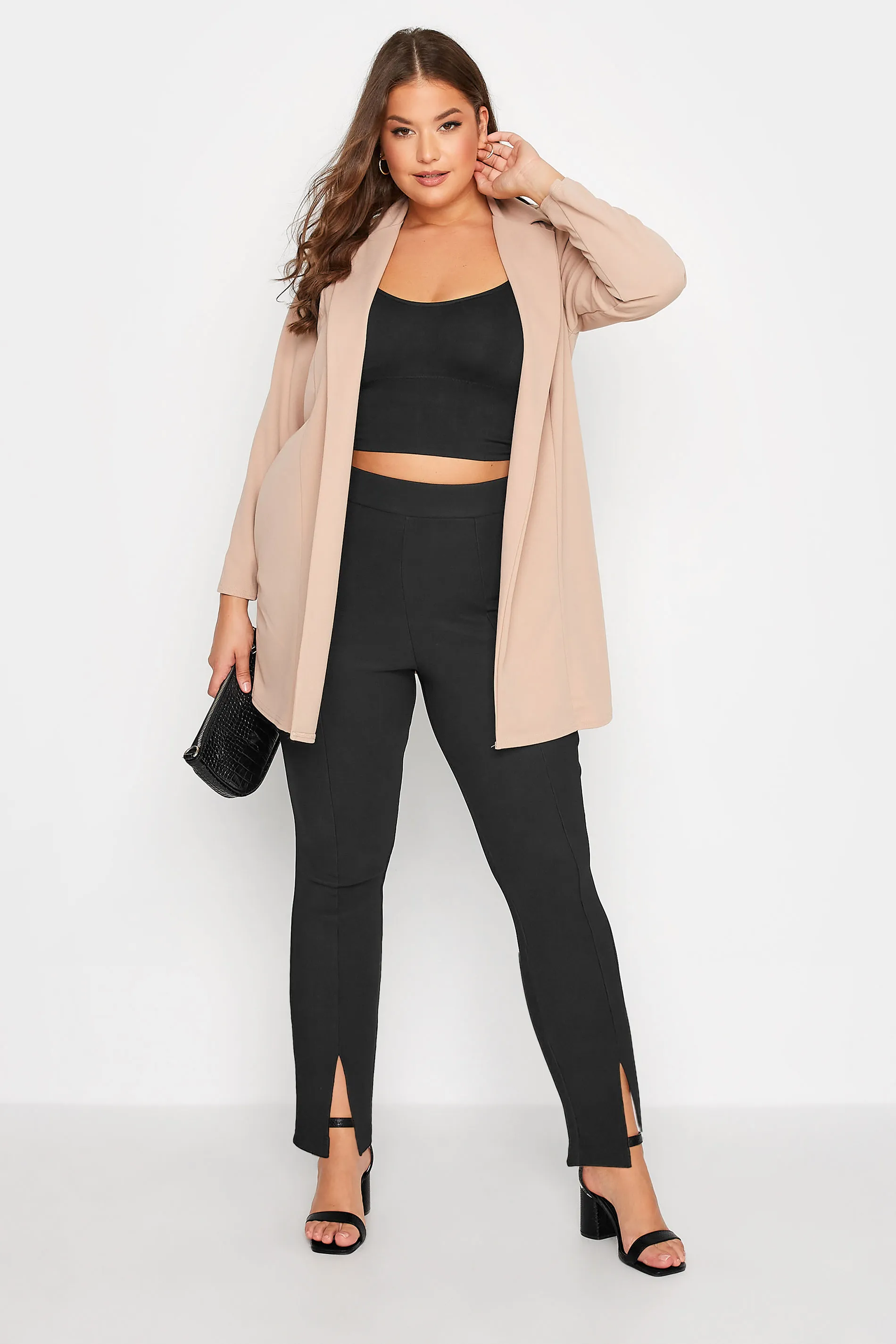 YOURS Curve Black Stretch Ribbed Split Hem Leggings